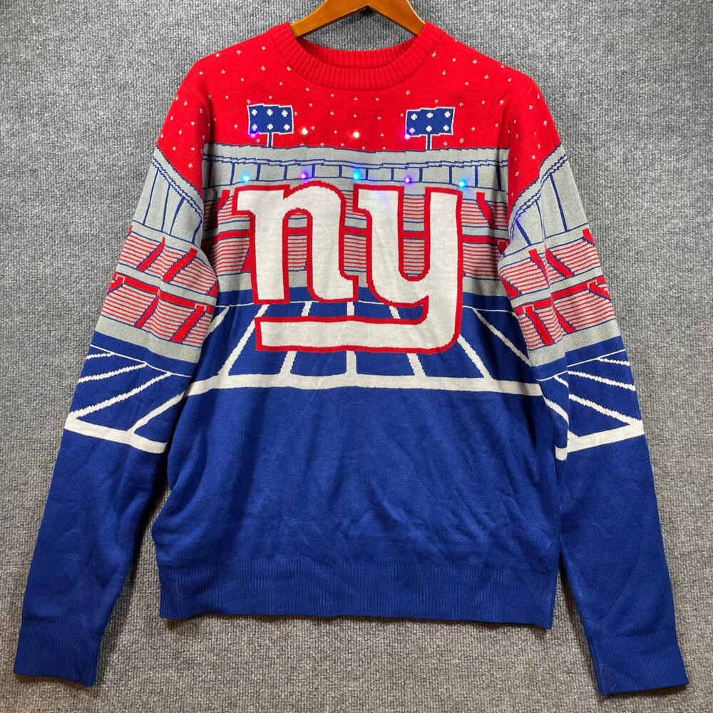 NFL New York Giants Light Up Bluetooth Sweater Men's Large LED WORKS Football